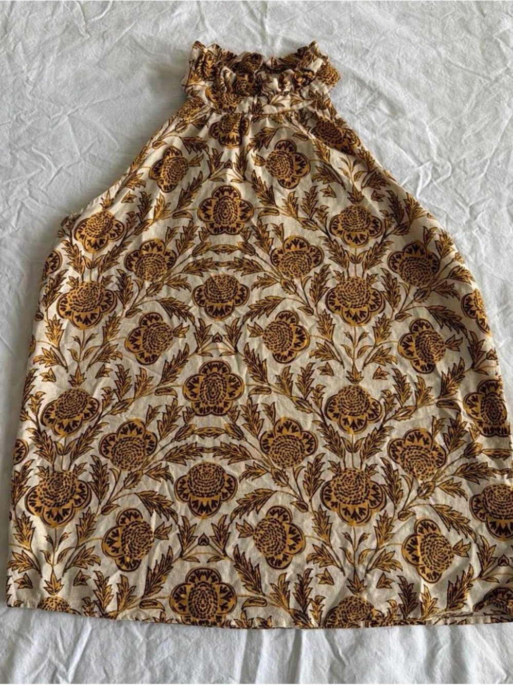 Nicole Miller Cream and Brown Floral Halter Tank
